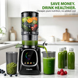 Pukomc Cold Press Juicer with Smart Display and Brushless Motor, 5.3'' Wide Mouth Feed Chute, 300W High Power Slow Masticating Juicer, Whole Vegetables & Fruits Juicing, Easy to Use and Clean