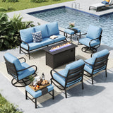 MFSTUDIO 8 Piece Metal Patio Furniture Set with Fire Pit Table, Blue