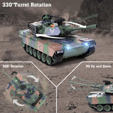 Supdex 1:18 RC Tank, 2.4Ghz M1A2 Remote Control Tank Model Toys, 15 Channel Battle Army Toy with Smoke, Light, Sound, Volume Switch, Military Toy for Adult and Kid that Shoots BBS
