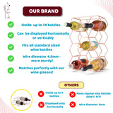 Gusto Nostro Countertop Wine Rack - 14 Bottle Freestanding Modern Metal Wine Rack - 3 Tier Tabletop Wine Holder Stand for Cabinet (Small, Rose Gold)