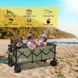 Sekey 48''L Collapsible Foldable Extended Wagon with 440lbs Weight Capacity, Heavy Duty 300L Folding Utility Garden Carts. Khaki