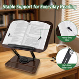 Siyoriot Book Stand for Desk, 360° Rotating Cookbook Holder for Hands-Free Reading Recipe Book Holder with Page Clips, Adjustable Height for Textbooks, Comics, Sheet Music