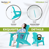 nevilywood Folding Adirondack Chairs Set of 4, HDPE Cup Holders, Aruba Blue