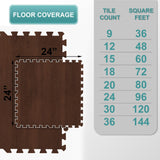 Sorbus 96 Sq. Ft. Wood Grain Floor Tiles Foam Mat EVA Interlocking Mats Tile 3/8-Inch Thick Flooring Wood Puzzle Exercise Mats w/Borders - Home Playroom Basement, Apartment, Trade Show, Baby, Dance