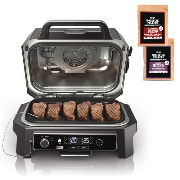 Pro XL Outdoor Grill & Smoker, Thermometer, 4-in-1 Master Grill, BBQ Smoker, Outdoor Air Fryer, Bake, Portable, Electric Grill, Dark Grey Ninja