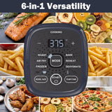 BLATOMIC 6-in-1 Glass Air Fryer Combo, 1500W High Power Countertop Oven with 2.6Qt & 4.7Qt Interchangeable Glass Bowls, Non-Toxic Ceramic Crisper, LED Display, Ideal for Meal Prep & Gifting, Iron Blue