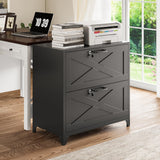 LISSIMO Farmhouse File Cabinet with Lock, Lateral File Cabinet with 2 Large Drawer for Letter/Legal/A4 Hanging Files,File Storage Cabinets Printer Stand for Home Office School, Black