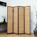 4 Panel Bamboo Room Divider - 5.6 ft Tall Brown Folding Privacy Screen, Double-Sided Freestanding Partition