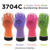 Nitrile Palm Coated Work/Gardening Gloves with Nylon Liner, 4 Colors (Green/Fuchsia/Purple/Mango), Large (12 Pair)