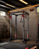 Garvee Power Cage, Multi-Functional Power Racks for Home Gym with Dual Pulley Systems, 1200 LBS Weight Capacity Fitness Squat Rack for Strength Workout with More Training Attachment, Red