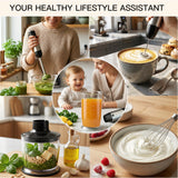 MEGAWISE HB-2062B 5-in-1 Hand Immersion Blender Set, 800W Powerful Stick Blender with Turbo Mode, Variable Speed Control, Stainless Steel Blade, Includes Whisk, Milk Frother, Chopper Bowl & Beaker