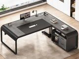 61 Inch Executive Desk, Large Office Desk with File Drawer, L Shaped Desk with Drawers