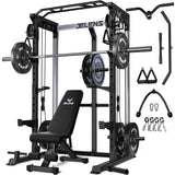 JELENS C21 Power Cage, 2000LBS Multi-Function Power Rack with Independent Dual Pulley System, All-in-One Squat Rack for Cable Crossover, Home Gym Workout Machine (Black, 230LBS Black Weights Package)
