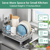 MOUKABAL Dish Drying Rack - Stainless Steel Dish Rack, Dish Racks for Kitchen Counter, Drying Rack Kitchen with Removable Utensil Holder, Drainboard and Glass Organizer (Grey)