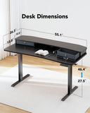 HUANUO 55″ x 26″ Electric Standing Desk with 2 Drawers, C-Clamp Mount Compatible, Height Adjustable Computer Desk, Home Office Stand Up Desk with 4 Preset Heights & 2 Hooks, Black