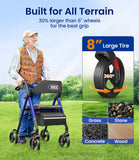VOCIC Walkers for Seniors, Z21 Rollator Walker with Seat Supports 350lb, 8" Big Wheels for All Terrain, Ergonomic Arc Seat & 6" Ultra Backrest Foldable Walker, Dual Height Adjustment, Lightweight 2026
