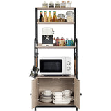 Yaheetech 4-Tier Kitchen Bakers Rack with Storage Cabinet and Hutch, Microwave Oven Stand Coffee Bar Pantry Cabinet with 8 S Hooks, Freestanding Kitchen Shelves Spice Rack, Gray