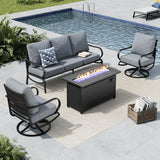 MFSTUDIO 4 Piece Metal Patio Furniture Set with Fire Pit Table, Gray