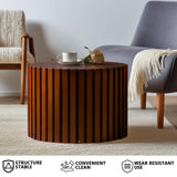 MOOLSUN Modern Nesting Coffee Table Round Wooden Drum End Tables for Small Space Living Room, Bedroom, Balcony, Office (F-Walnut(Big))
