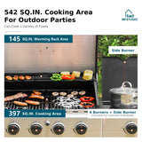 MFSTUDIO 4 Burner Stainless Steel BBQ Gas Grill with Side Burner, Blue
