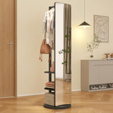 KEIKI Full Length Mirror with Cloak Rack, 66"x18" Rotatable Full Body Mirror Solid Wood Floor Mirror for Bedroom, Living Room & Dressing Room (Black)