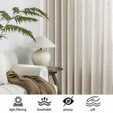 Macochico Extra Wide Natural Linen Linen Curtains Pinch Pleated for Sliding Glass Door Living Room Bedroom Light Filtering Privacy Window Treatments with Tieback, 120”Wx108”L, Sand Beige, 1 Panel