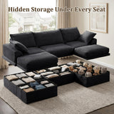 NABUMI 107" Modular Sectional Sofa with Storage, Oversized U-Shaped Boneless Couch with Ottoman, 27" Deep Seat Memory Foam Corduroy 5-Seater Cloud Couches for Living Room, Tool-Free Assembly, Black