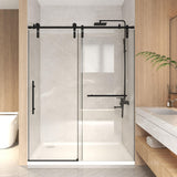 AMAPO 48 * 76 Classic Black Brushed Frameless Shower Door - 8mm Thick Tempered Safety Glass, Reinforced Stainless Steel Tracks, Suitable for ModernBathrooms, Wet-Dry Separation Bathrooms