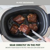 GreenPan Elite 14-in-1 Nonstick 6QT Electric Slow Cooker, PFAS-Free Ceramic Multi-Cooker, In-Pot Browning, Dishwasher Safe Lid & Removable Crock, Stainless Steel Steamer, Silicone Handles, White