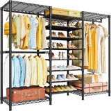 ULIFHOME E16 Heavy Duty Clothing Rack（with 7-Tier Adjustable Shoe Rack） Freestanding Clothes Rack for Hanging Clothes，Metal Closet Storage Organizer Large Wardrobe，69'' W x 15.8'' D x 76.2'' H，Black