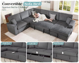 VanAcc 130" Sofa Bed, Sectional Sleeper Sofa, Pull Out Couch with Storage