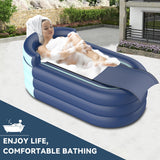 Inflatable Bathtub & Bubble Spa Mat- Portable Hot Tub for Adults, Equipped with a Bubble Math Mat for Massage, Fits Any Bathroom, Foldable Design for Renters/Apartments (65"x33"x26" 220lb)