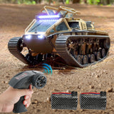 toylefun RC Military Tank Armored Fighting Car with LED Lights, 2.4G Remote Control, 1:16 Scale All-Terrain Vehicle, Dual Motor Drive, Door Open (【Yellow】 Full Proportional RC Tank with 2 Batteries)