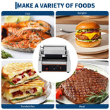 YS-811C 1800W Commercial Panini Press & Electric Grill, 9x9 Inch Sandwich Maker with 6-Temp Control, 110V Indoor Grill for Burgers, Panini, Breakfast, Silver