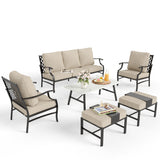 MIXPATIO 6-Piece Patio Conversation Set, Coffee Table, 2 Ottomans, Beige