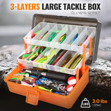 PLUSINNO Large 3 Layers Tackle Box with Tackle Included, 415Pcs Fishing Lures Kit Contains Pliers, Crankbait, Hooks, Weights & Accessories, Comprehensive Bait Lure Gear Gifts for Men Bass Freshwater PLUSINNO