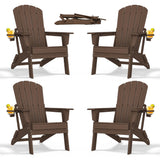 nevilywood Folding Adirondack Chairs Set of 4, HDPE Cup Holders, Coffee