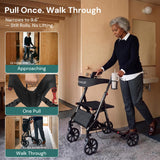 StepPilot Zero Wobble Rollator Walker with Seat for Seniors, 350lb Capacity, 18" Extra Wide Seat, 8" Wheels & Dual Brake, One-Hand Folds to 9.6", 7-Level Handle Adjustable, Cup Holder & Cane Clip