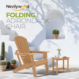 nevilywood Folding Adirondack Chairs Set of 4, HDPE Cup Holders, TeakBrown