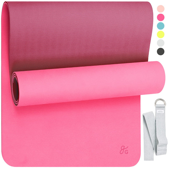 Greater Goods Exercise Mat, Extra Durable, Lightweight Fitness Mat with Strap for Yoga, Pilates and Home Gym, Watermelon Pink Greater Goods