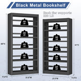 Black Bookshelf，6-Tier Bookcase with Adjustable Storage Shelves