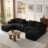 127'' Modular Boneless Couch,U Shaped Sectional Sofa for Living Room-Black