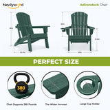 nevilywood Folding Adirondack Chairs Set of 4, HDPE Cup Holders, Green