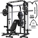 JELENS C21 Power Cage, 2000LBS Multi-Function Power Rack with Independent Dual Pulley System, All-in-One Squat Rack for Cable Crossover, Home Gym Workout Machine (Black,140LBS Black Weights Package)