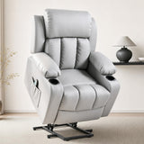 FLEXISPOT XL31 Power Lift Recliner Chair for Elderly, Electric Lift Chair with Massage & Heat, PU Leather Reclining Sofa w/Cup Holders, Side Pockets for Living Room Bedroom(Medium Size,Gray)