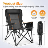 ALPHA CAMP Heavy Duty High Back Camping Chairs 500LBS Capacity Oversized Folding Chair Outdoor Chair with Headrest,Lawn with Side Pocket for Lawn, Sports and Fishing,2PC