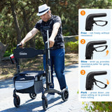 Rollator Walker for Seniors/Adults Foldable Rolling Walker with Seat 330 lbs Capacity 4 Big 8 inch Wheels Hand Grips Adjustable Height Lightweight Carbon Fiber Walker 7206(Black)