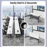 Folding Conference Table with Wheels, Flip-Top Mobile Training Table Modular Conference Room Tables, Space Saving Seminar Meeting Tables for Office School Business Classroom(White 4PCS 47.2in)