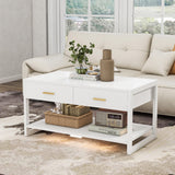 Edospaen Coffee Table with Sensor Light - Modern Storage Coffee Table with Drawers and Shelf for Living Room, Office, Outdoor