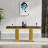 Maotifeys Black Marble Dining Table for 6 Modern Luxury Faux Marble Kitchen Table for 4-6,68" Large Dining Room Tables with Columnar-Shape Gold Stainless Steel Base